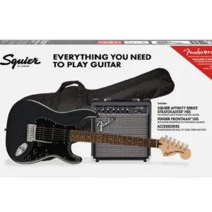 El Fender Squier Affinity Series Stratocaster HSS Pack incluye todo lo necesario para empezar: una guitarra Stratocaster versátil con configuración de pastillas HSS para tonos variados y un amplificador Fender Frontman 15G. Ideal para principiantes, combina calidad, comodidad y estilo clásico Fender en un paquete completo.