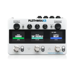 Pedal multiefectos PLETHORA X3 compacto con 3 slots personalizables, efectos TonePrint, looper estéreo y conectividad Bluetooth. Calidad profesional para guitarristas exigentes.