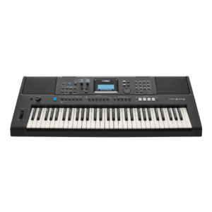 Yamaha PSR-E473 es un teclado portátil de 61 teclas sensibles al tacto con 820 sonidos, 290 estilos, efectos en tiempo real, entrada de micrófono y conexión USB para grabar o tocar en vivo.