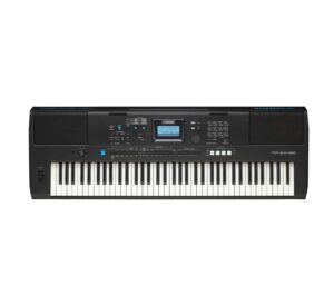 Yamaha PSR-EW425 es un teclado portátil de 76 teclas sensibles al tacto con altavoces de alta potencia, 820 sonidos, 290 estilos, entrada de micrófono y conexión USB Audio/MIDI para grabar o tocar en vivo.