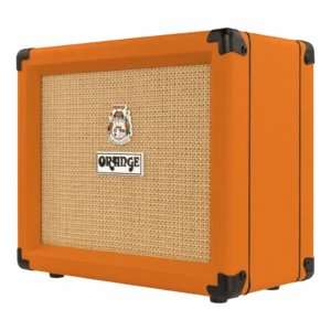 Amplificador de guitarra Orange Crush 20RT de 20W con dos canales, reverb digital, afinador integrado y salida con simulación de cabina. Compacto, versátil y con el característico sonido británico de Orange.