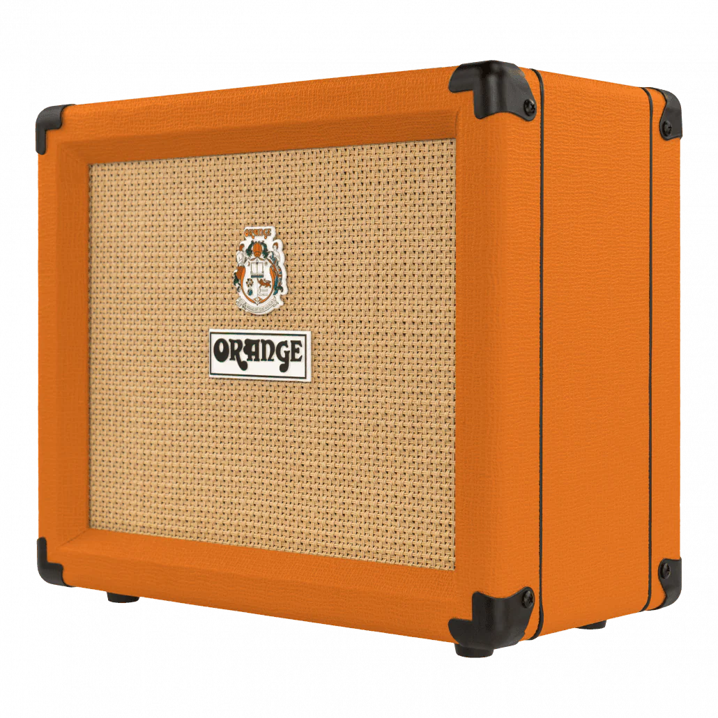 Amplificador de guitarra Orange Crush 20RT de 20W con dos canales, reverb digital, afinador integrado y salida con simulación de cabina. Compacto, versátil y con el característico sonido británico de Orange.