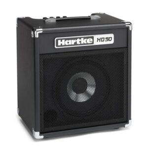 Amplificador de bajo Hartke HD50 de 50W con parlante HyDrive de 10”, controles de ecualización, entrada auxiliar y salida de auriculares. Potente, versátil y compacto, disponible en MUSIVERSO