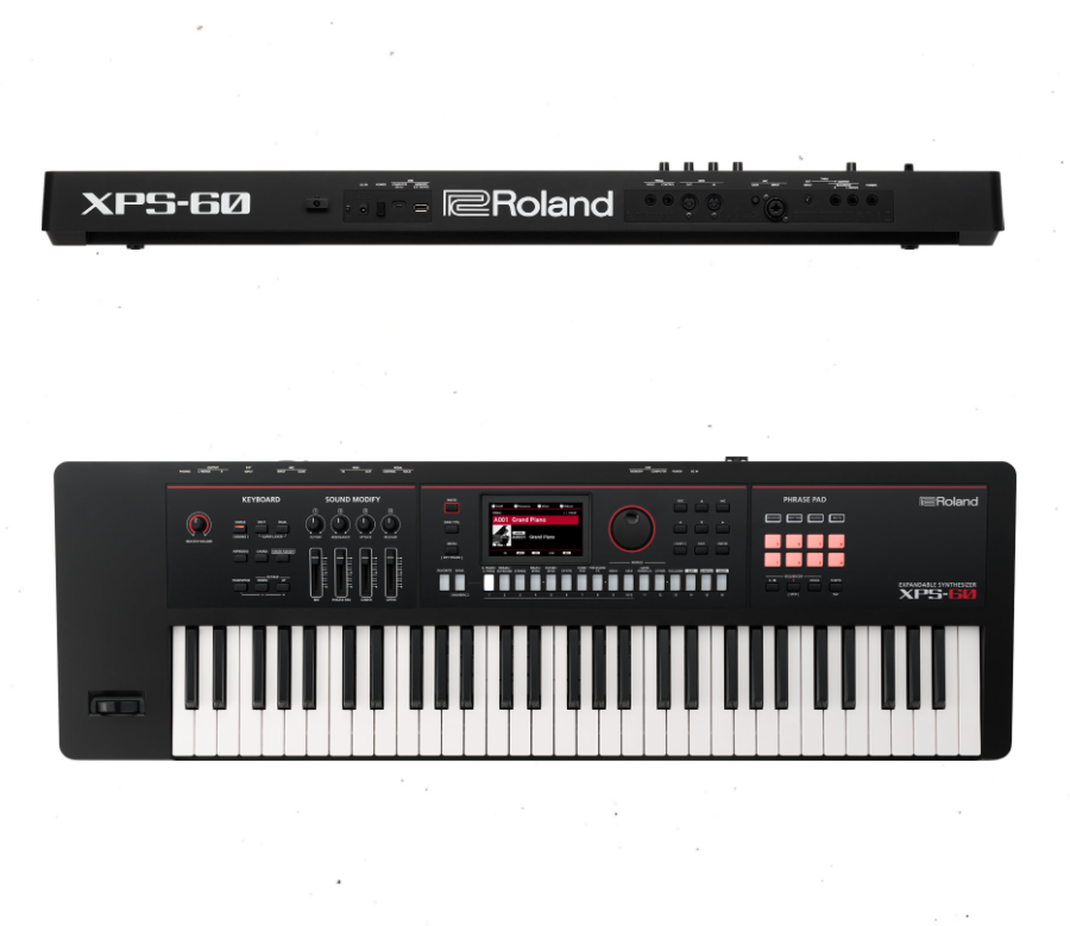 Teclado Roland XPS-60 con cientos de timbres, efectos integrados y expansión de sonidos vía Roland Cloud.