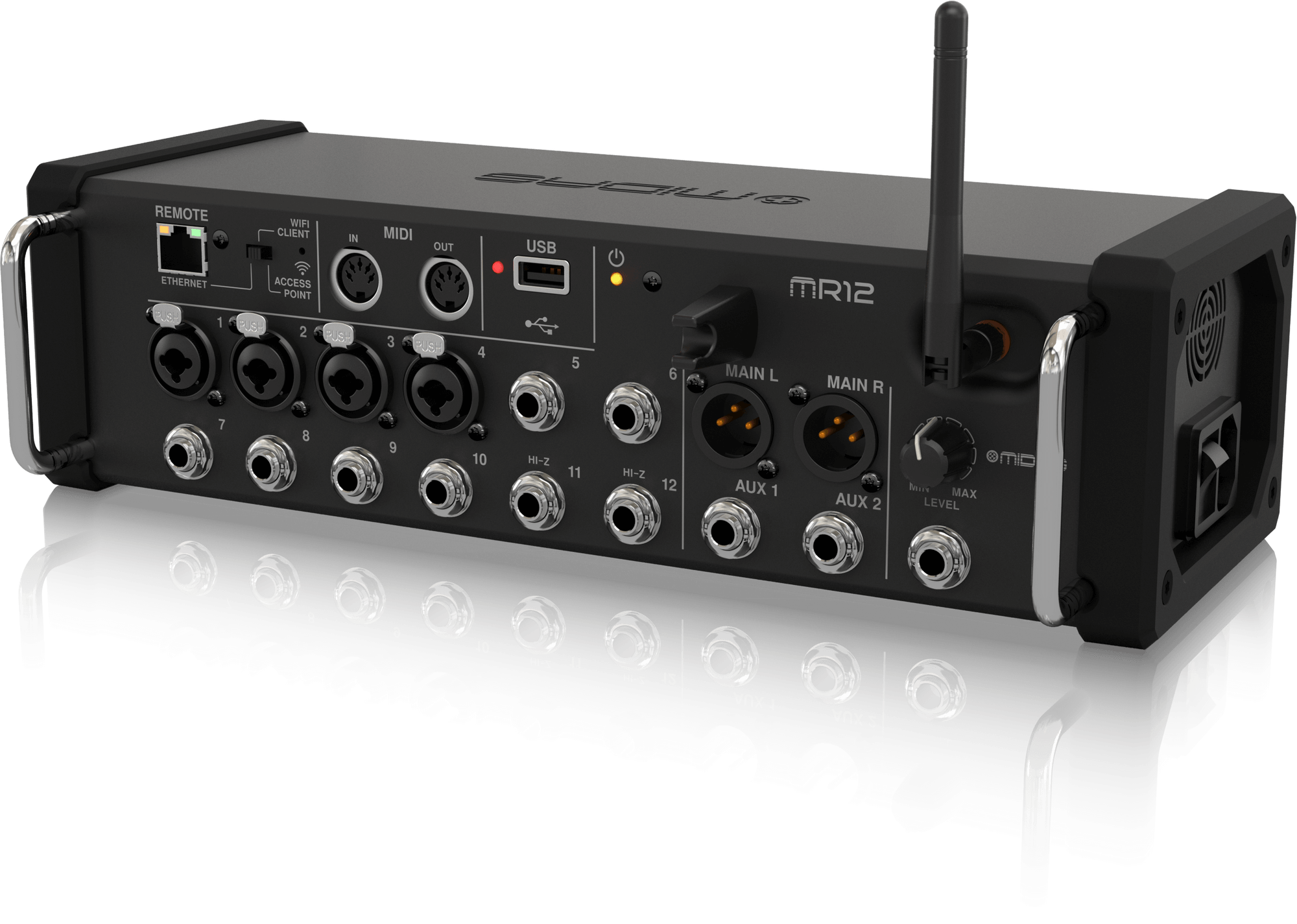 La Midas MR12 es un mezclador digital de 12 entradas con interfaz intuitiva, grabador USB, Wi-Fi incorporado y calidad de audio profesional.