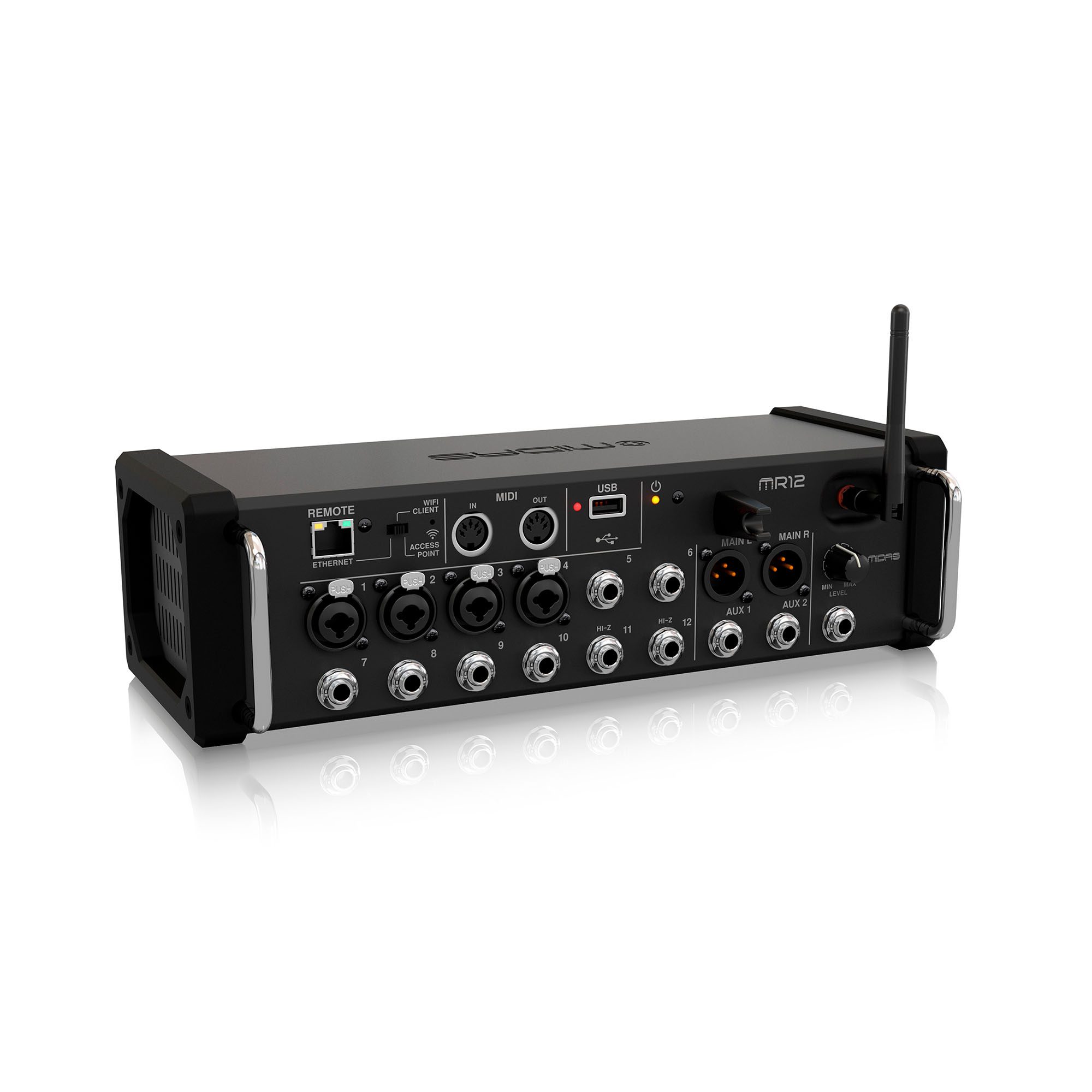 El mixer digital MR12 MIDAS te da potencia, movilidad y control. Incluye Wi-Fi integrado, 4 preamps Midas, 8 entradas de línea y procesamiento Klark Teknik.