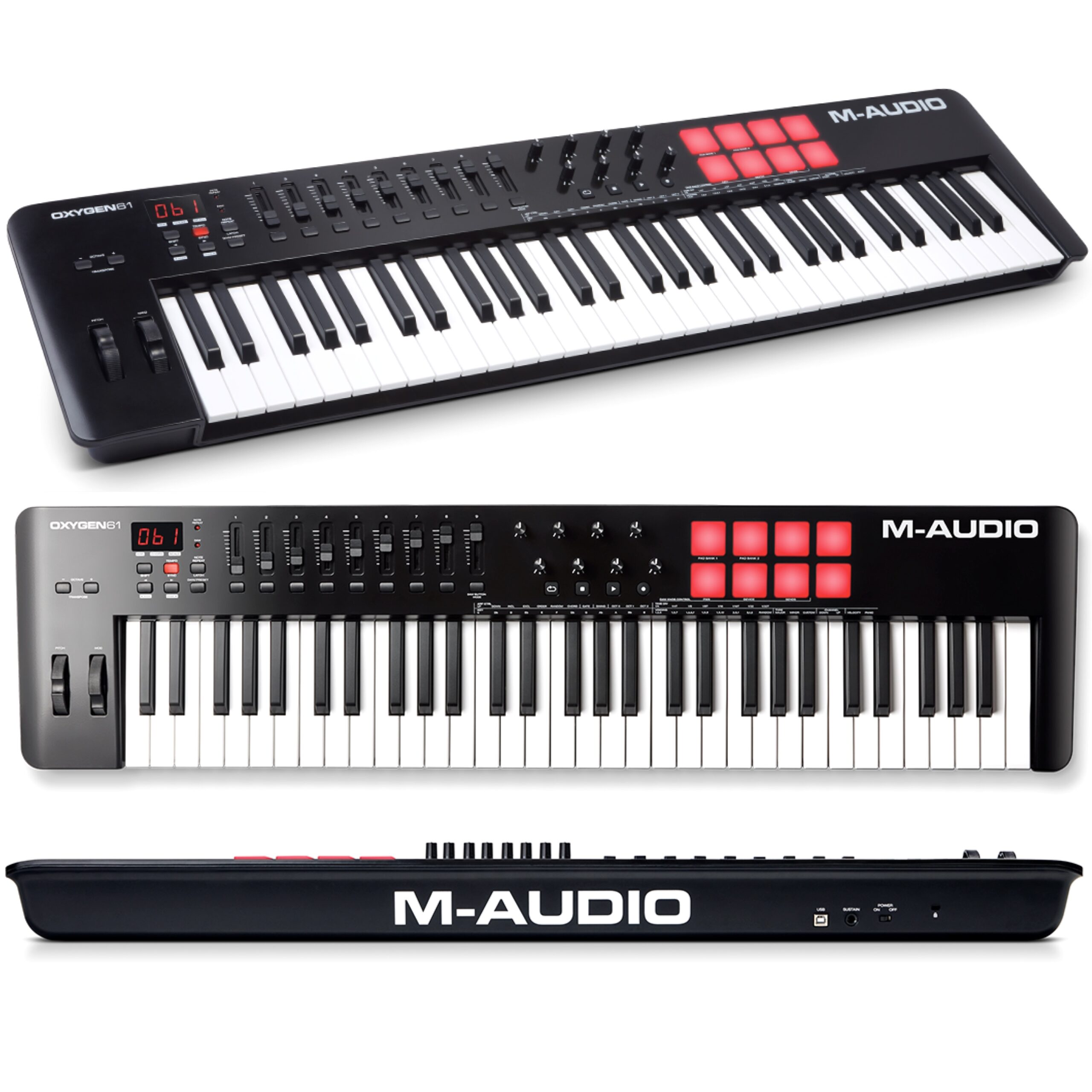 Vista frontal del teclado controlador MIDI M-Audio Oxygen 61