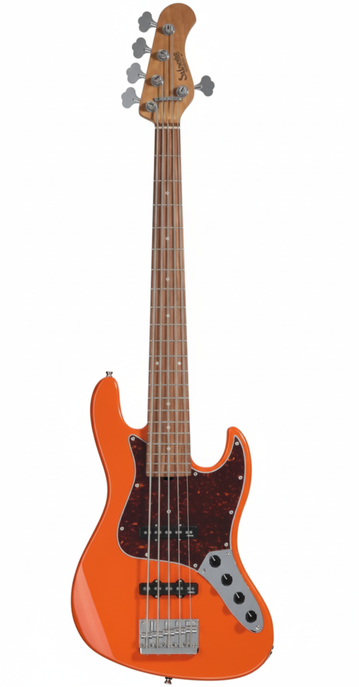 Headstock del Sadowsky MetroExpress Vintage 5JJ con afinadores cromados y logo Sadowsky