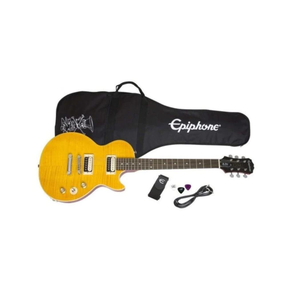 Epiphone Les Paul Special II vista frontal con cuerpo sólido estilo clásico.