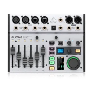 Mezclador digital Behringer FLOW 8 de 8 canales compacto con interfaz USB.