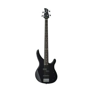 Bajo eléctrico Yamaha TRBX174 negro de 4 cuerdas con diseño moderno y ergonómico