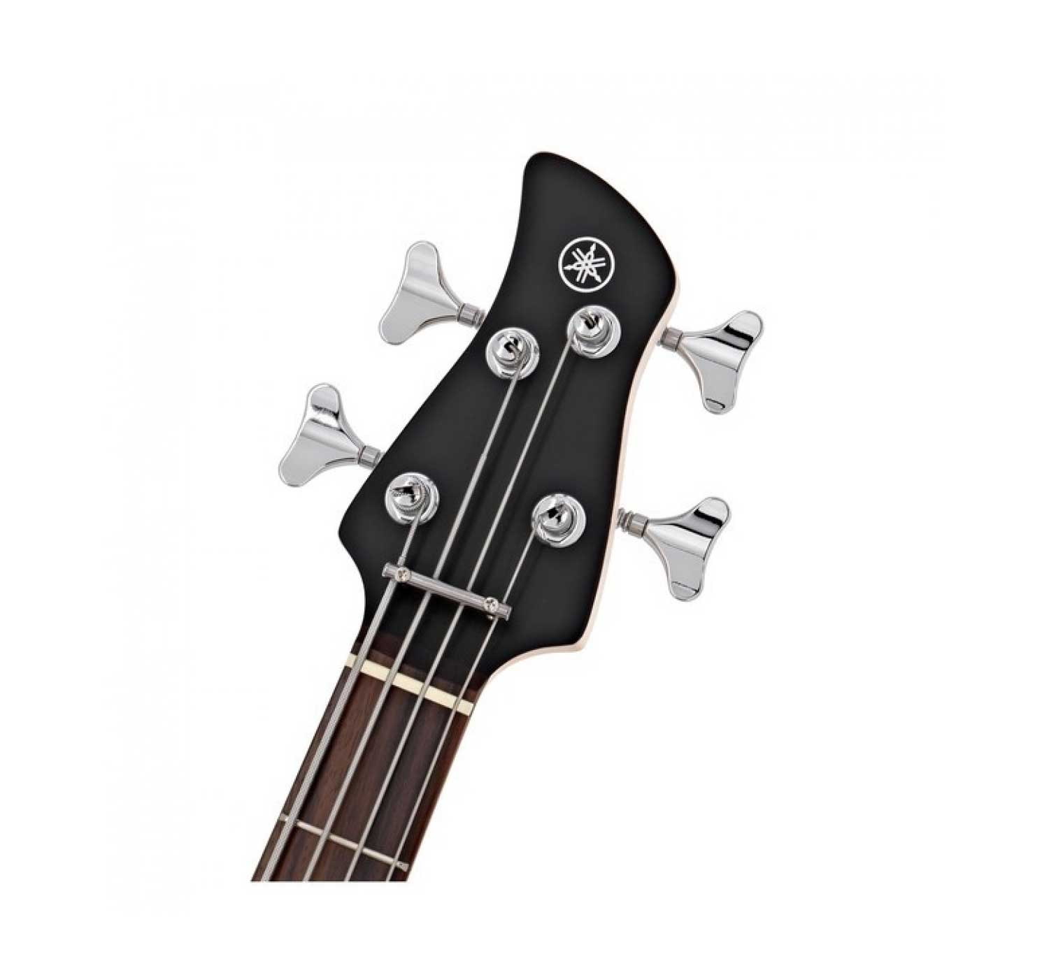Vista frontal del bajo eléctrico Yamaha TRBX174 negro con acabado elegante