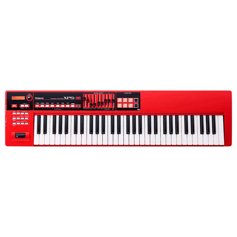 Sintetizador Roland XPS-10 rojo de 61 teclas sensibles a la velocidad.