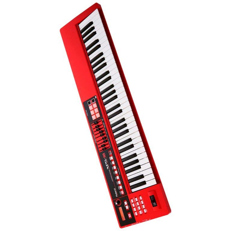 Teclado Roland XPS-10 rojo con sonidos de piano, sintetizador y órganos.