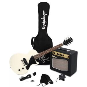 Kit de guitarra eléctrica Epiphone Billie Joe Armstrong Les Paul Junior Player Pack color blanco.