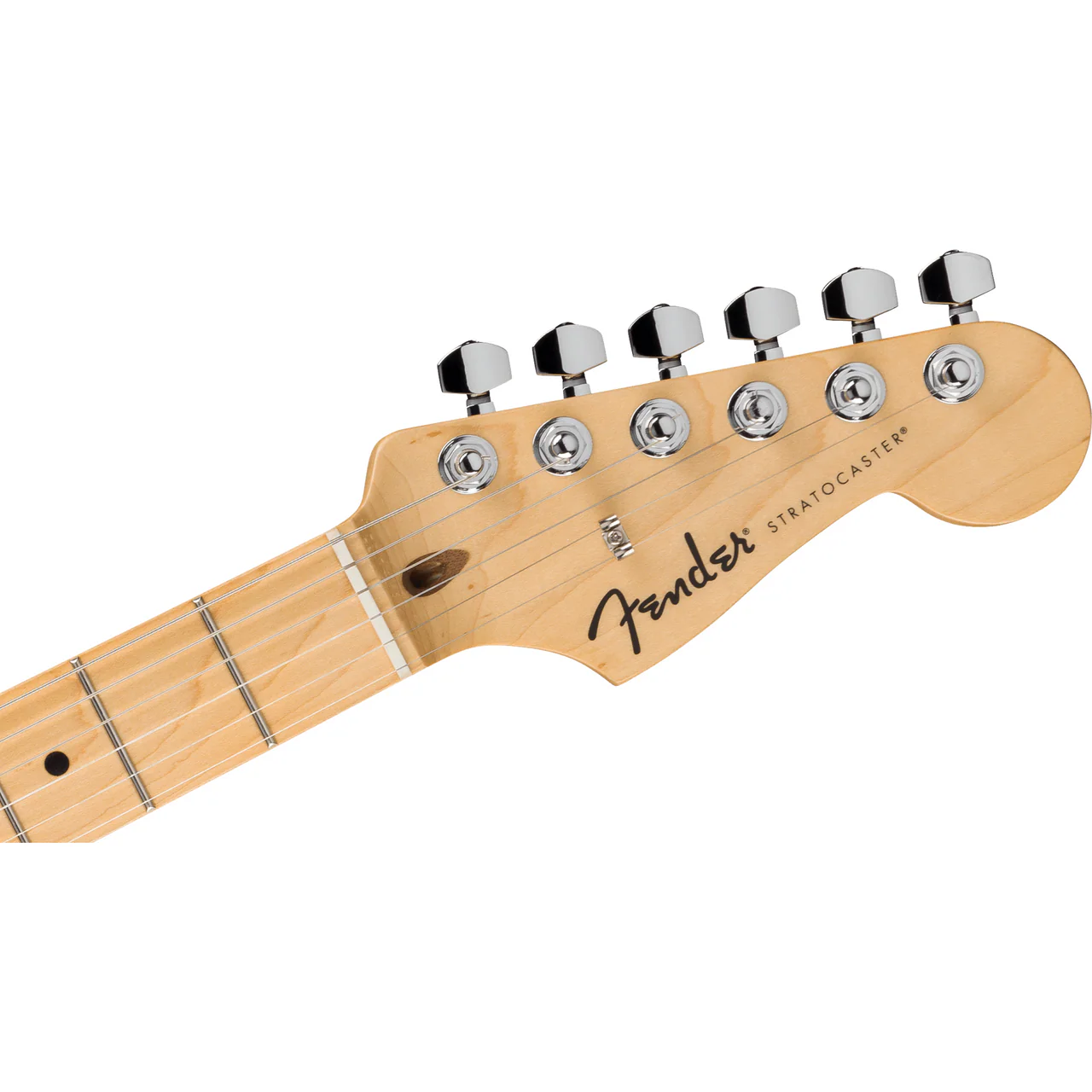 Vista frontal de guitarra Fender Stratocaster Standard acabado aguamarina metalizado con puente de trémolo y controles de tono.